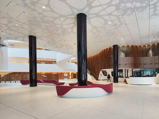 The lobby and reception area of the Victorian Comprehensive Cancer Centrer 