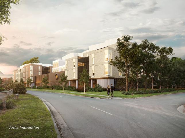 Artist impression showing the new exterior of Thomas Embling Hospital from Yarra Bend Road 