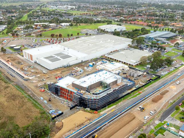 An aerial view of the Cranbourne Community Hospital construction site