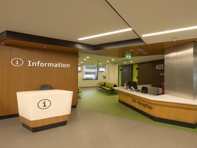 A reception area with 'Information' written on the back wall