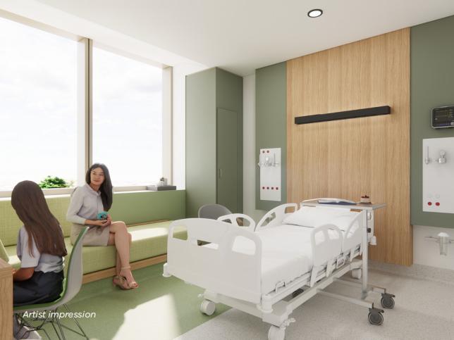 Artist impression adolescent inpatient room Barwon Women's and Children's