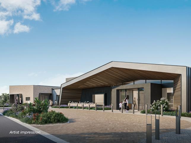 Artist impression of main entrance at Cohuna residential aged care facility.