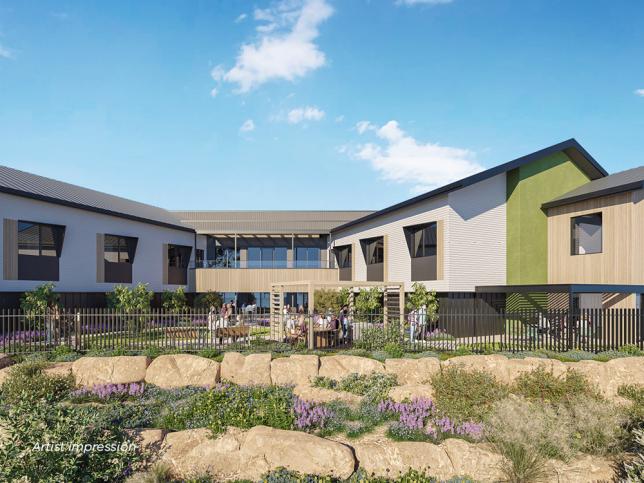 Artist impression of outdoor areas at Orbost Regional Health residential aged care development