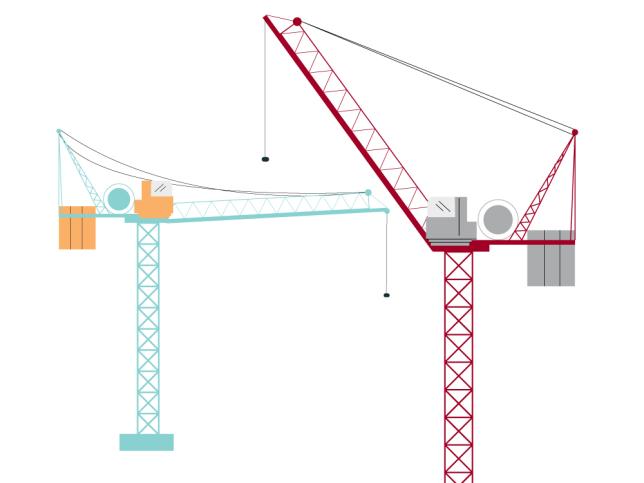 Illustration of tower crane being dismantled