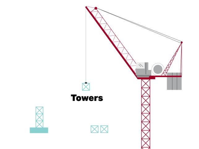 Illustration of tower crane being dismantled