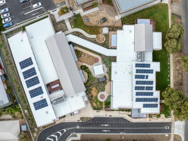 Rooftops with solar panels