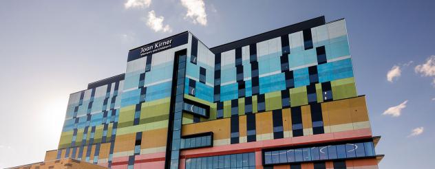 External facade of the Joan Kirner Women and Children's Hospital. Designed by Lyons Architects.