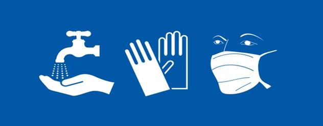 Illustration of handwashing, gloves and surgical mask icons