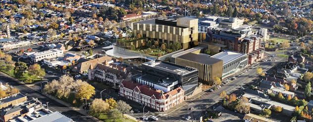 Artist impression showing aerial view of Ballarat Base Hospital redevelopment