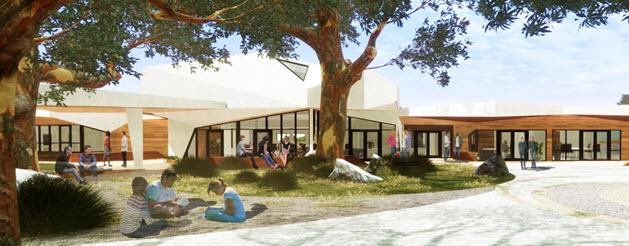 Artist's impression of the exterior of the Corio facility with trees and lawn