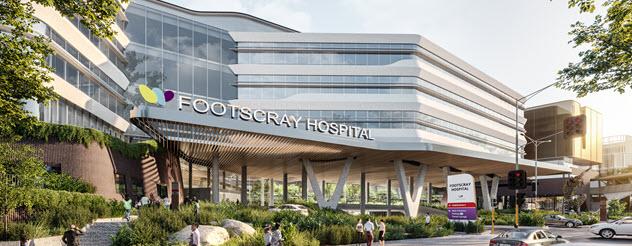 Artist impression of the Ballarat Road view of the new Footscray Hospital