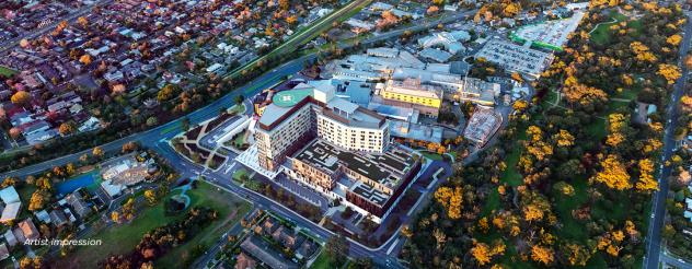 Artist impression of aerial view of the Frankston Hospital Redevelopment