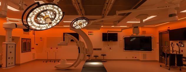A room inside a hospital filled with surgical equipment