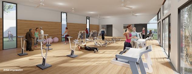 Artist impression of people running on treadmills in a gym