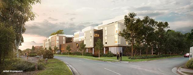 Artist impression of the new exterior of Thomas Embling Hospital from Yarra Bend Road 