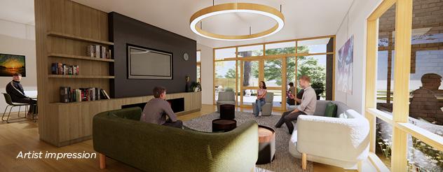 Artist's impression of lounge area in a Youth Prevention and Recovery Care centre