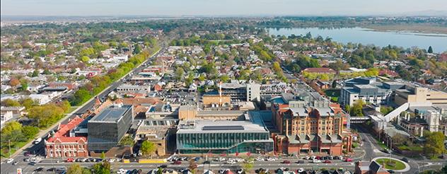 Aerial view of Ballarat Base Hospital and surrounds