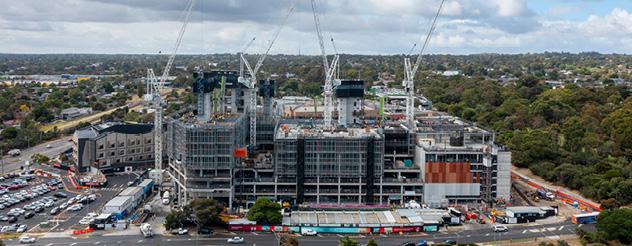 Aerial view of Frankston Hospital redevelopment construction site