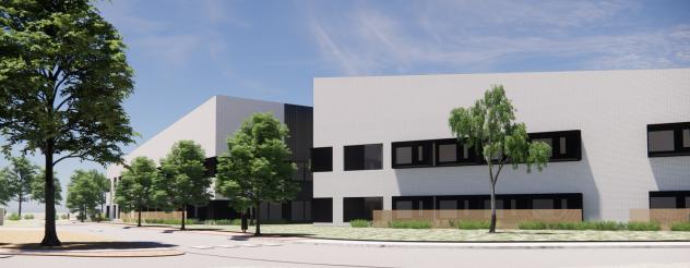 Artist's impression showing the exterior of a new mental health facility with trees in the foreground