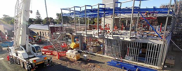 Phillip Island Community Hospital structure, with a crane beside the structure