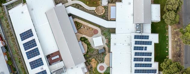 Rooftops with solar panels